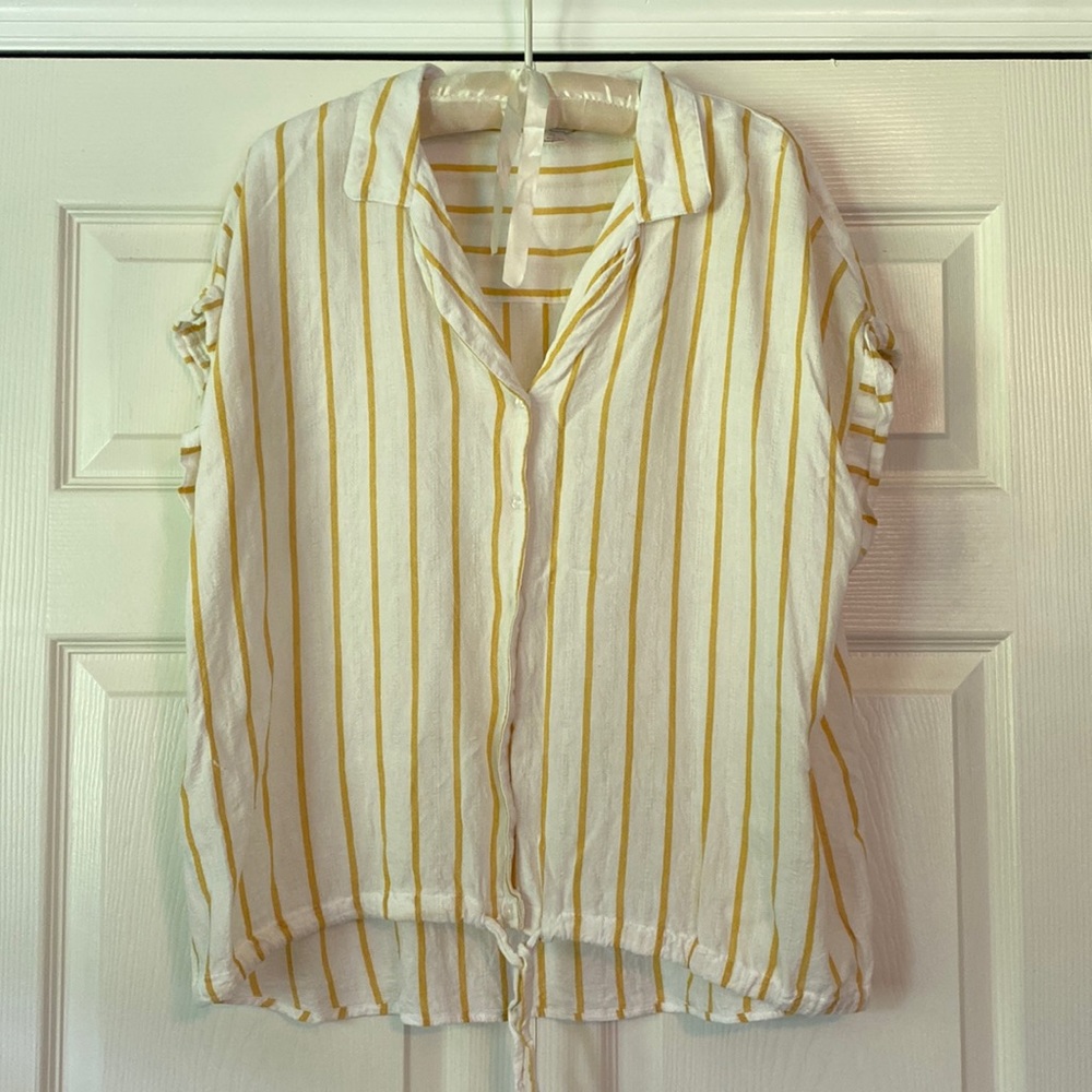 Linen blend drawstring top